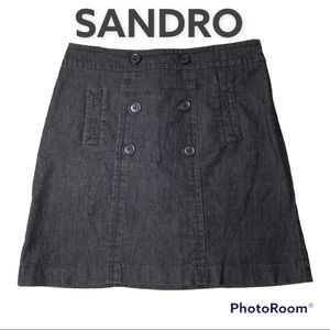 Sandro Grey/Blue Light Weight Denim Sailor Style Pockets Zipper A-Line Skirt 12P